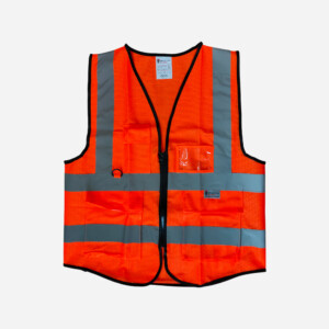 SPARTAN GUARD SAFETY VEST 120GSM, FABRIC/MESH MULTI POCKET ZIPPERED ORANGE